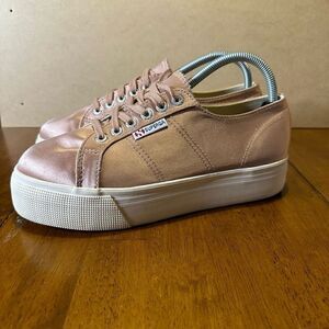 Superga Womens Platform Sneakers Shoes Pink Satin Lace Up Size 39.5 US 8.5